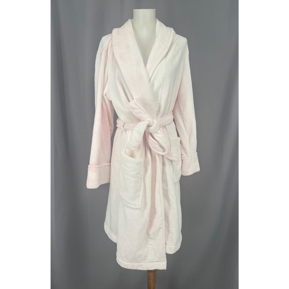 Charter Club Robe Womens Medium Pink Fleece Belted Shawl Collar Kimono Lounge - Picture 1 of 14